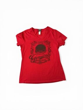 Harley-Davidson Red Short Sleeve Tee with Black Skull Graphic